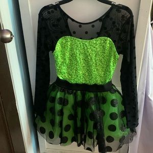 Long sleeve green polka dot dance costume